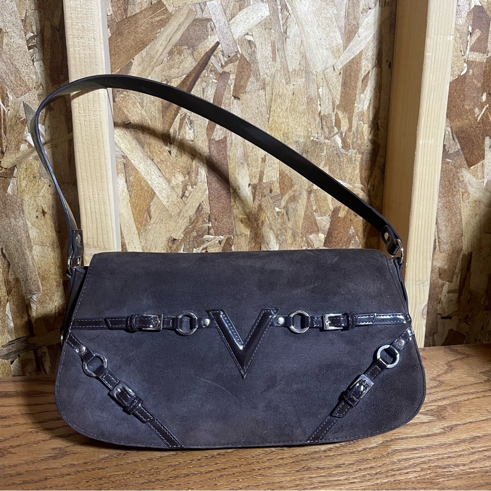 Via‎ Spiga Brown Suede Shoulder Bag with Silver Accents